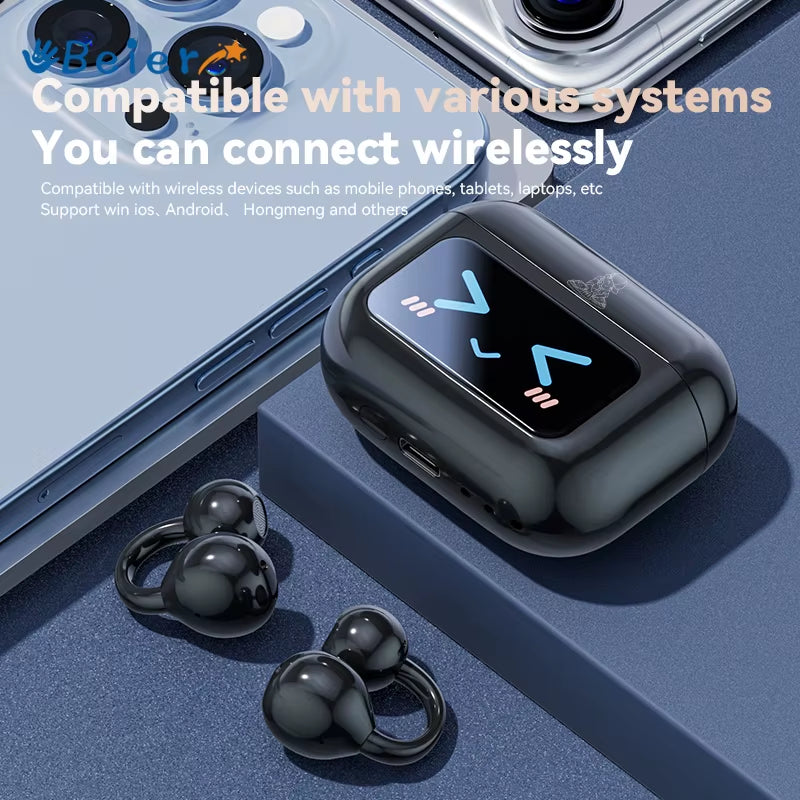 Beier M100 Clip Ear Wireless Bluetooth5.4 Earbuds Full Color LCD Touch Screen Noise Canceling Earphone Hifi Stereo Sound Headset