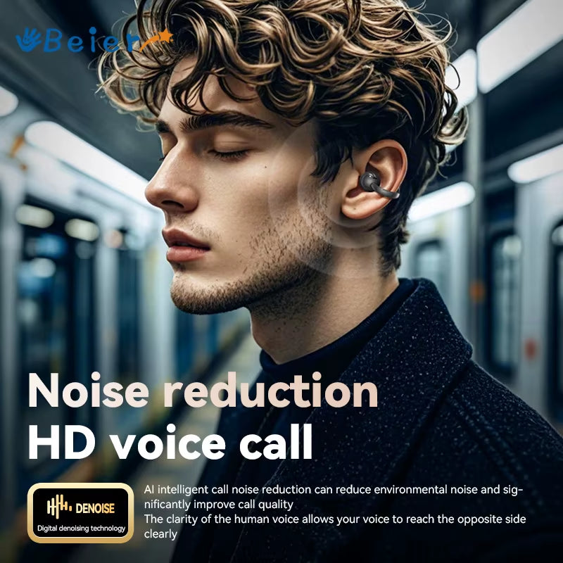 Beier M100 Clip Ear Wireless Bluetooth5.4 Earbuds Full Color LCD Touch Screen Noise Canceling Earphone Hifi Stereo Sound Headset