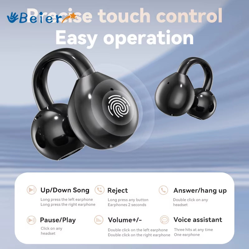 Beier M100 Clip Ear Wireless Bluetooth5.4 Earbuds Full Color LCD Touch Screen Noise Canceling Earphone Hifi Stereo Sound Headset