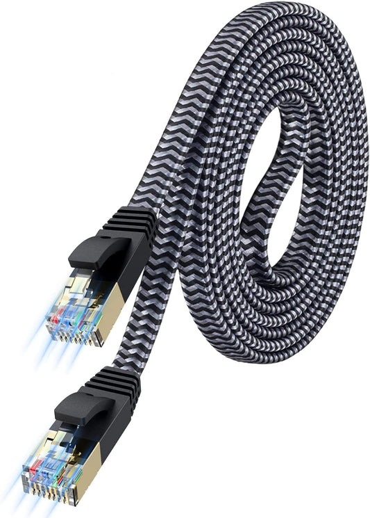 Cat 7 Ethernet Cable 10Ft – 10Gbps High-Speed, Premium Braided Flat Design, Reliable for Home, Office, Gaming, Streaming