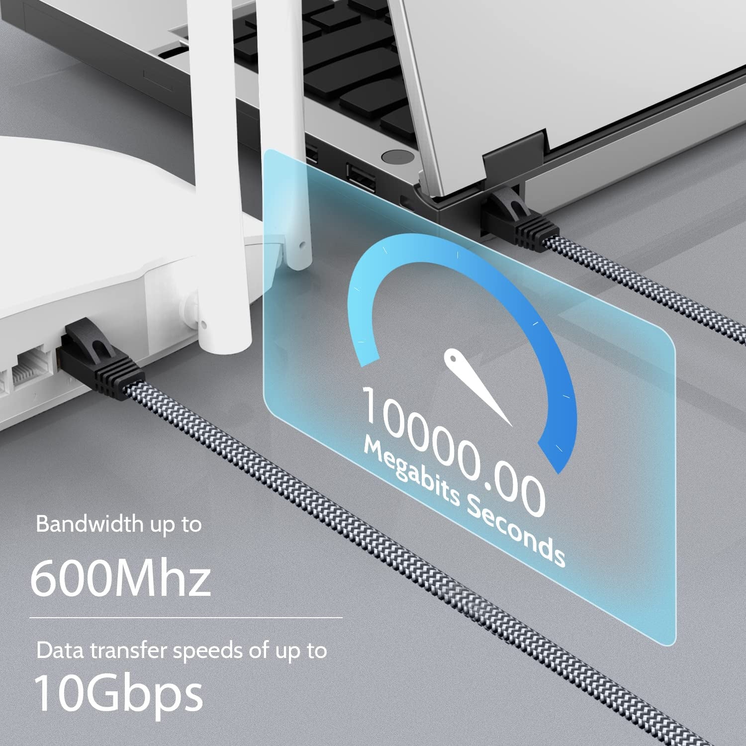 Cat 7 Ethernet Cable 10Ft – 10Gbps High-Speed, Premium Braided Flat Design, Reliable for Home, Office, Gaming, Streaming
